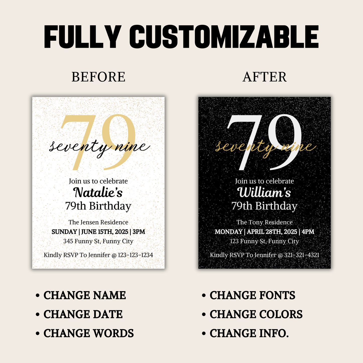 79th Birthday Invitation | Editable 79th Birthday Party Invite