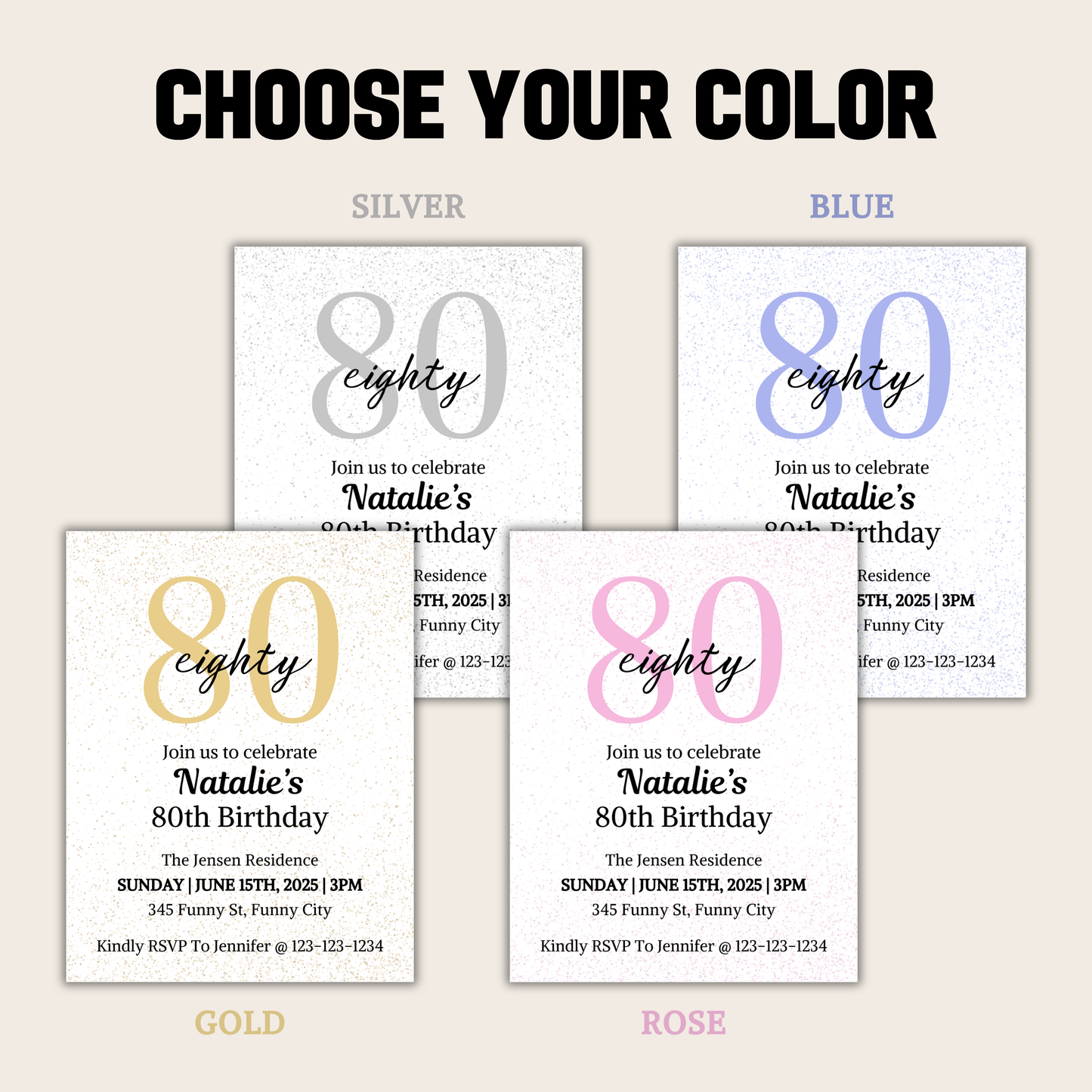 80th Birthday Invitation | Editable 80th Birthday Party Invite