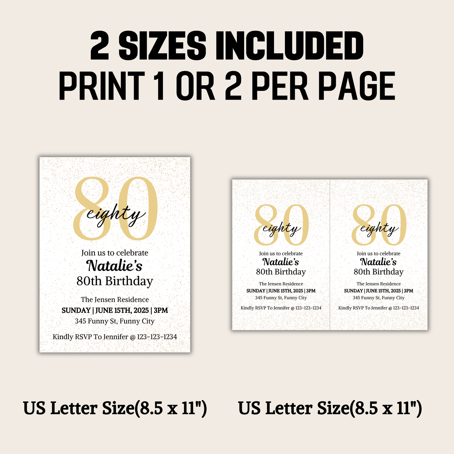 80th Birthday Invitation | Editable 80th Birthday Party Invite