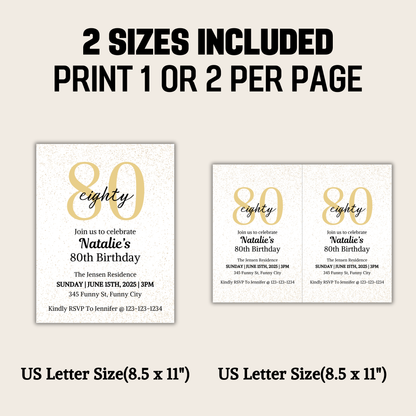 80th Birthday Invitation | Editable 80th Birthday Party Invite
