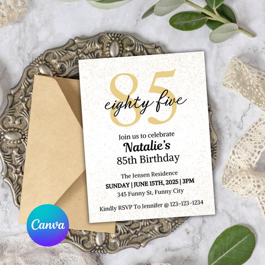 85th Birthday Invitation | Editable 85th Birthday Party Invite
