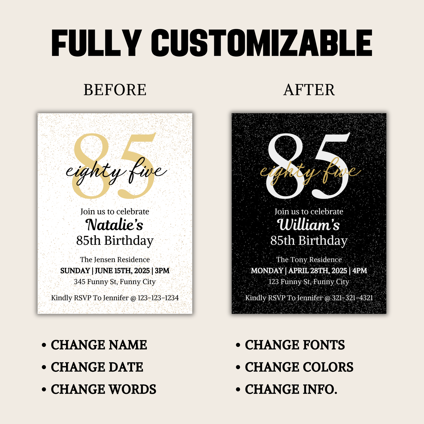 85th Birthday Invitation | Editable 85th Birthday Party Invite