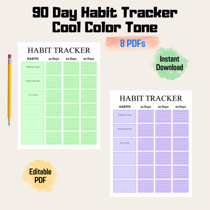 90 Day Habit Tracker Rainbow Color Printable, 90 Day Habit Challenge, Digital Habit Tracker, A4/Letter, Instant Download