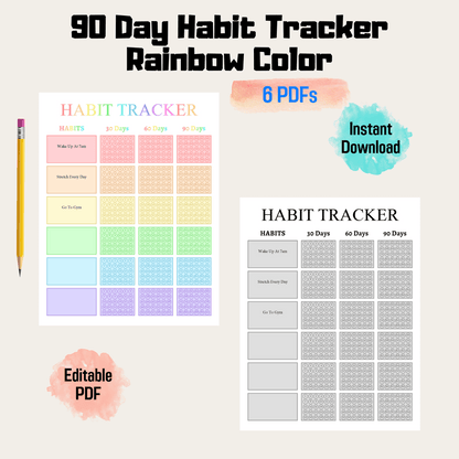 90 Day Habit Tracker 1: Rainbow Color
