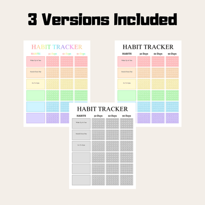90 Day Habit Tracker 1: Rainbow Color 3 Versions Included