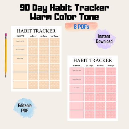90 Day Habit Tracker Rainbow Color Printable, 90 Day Habit Challenge, Digital Habit Tracker, A4/Letter, Instant Download