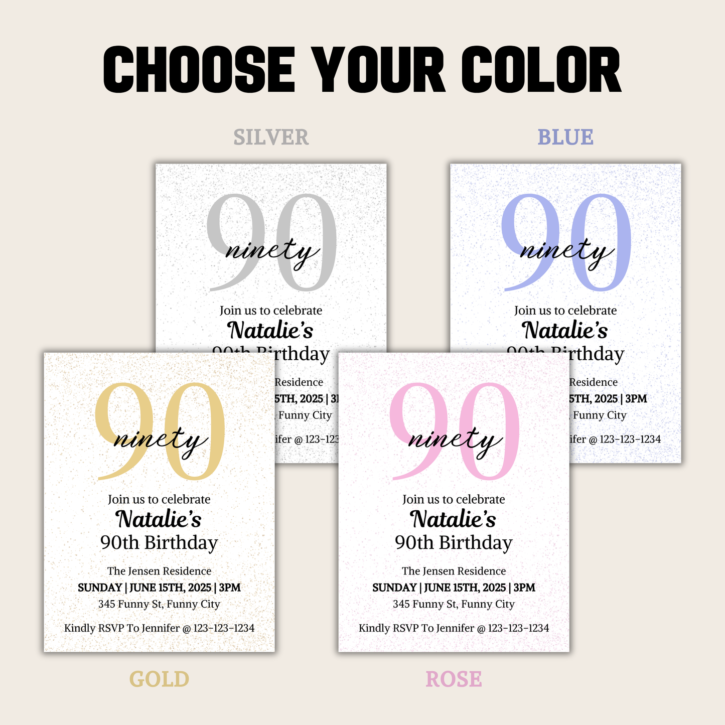 90th Birthday Invitation | Editable 90th Birthday Party Invite