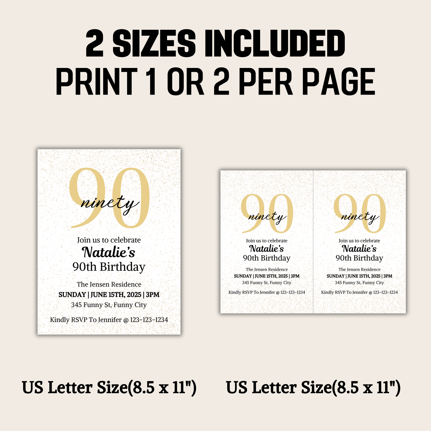 90th Birthday Invitation | Editable 90th Birthday Party Invite