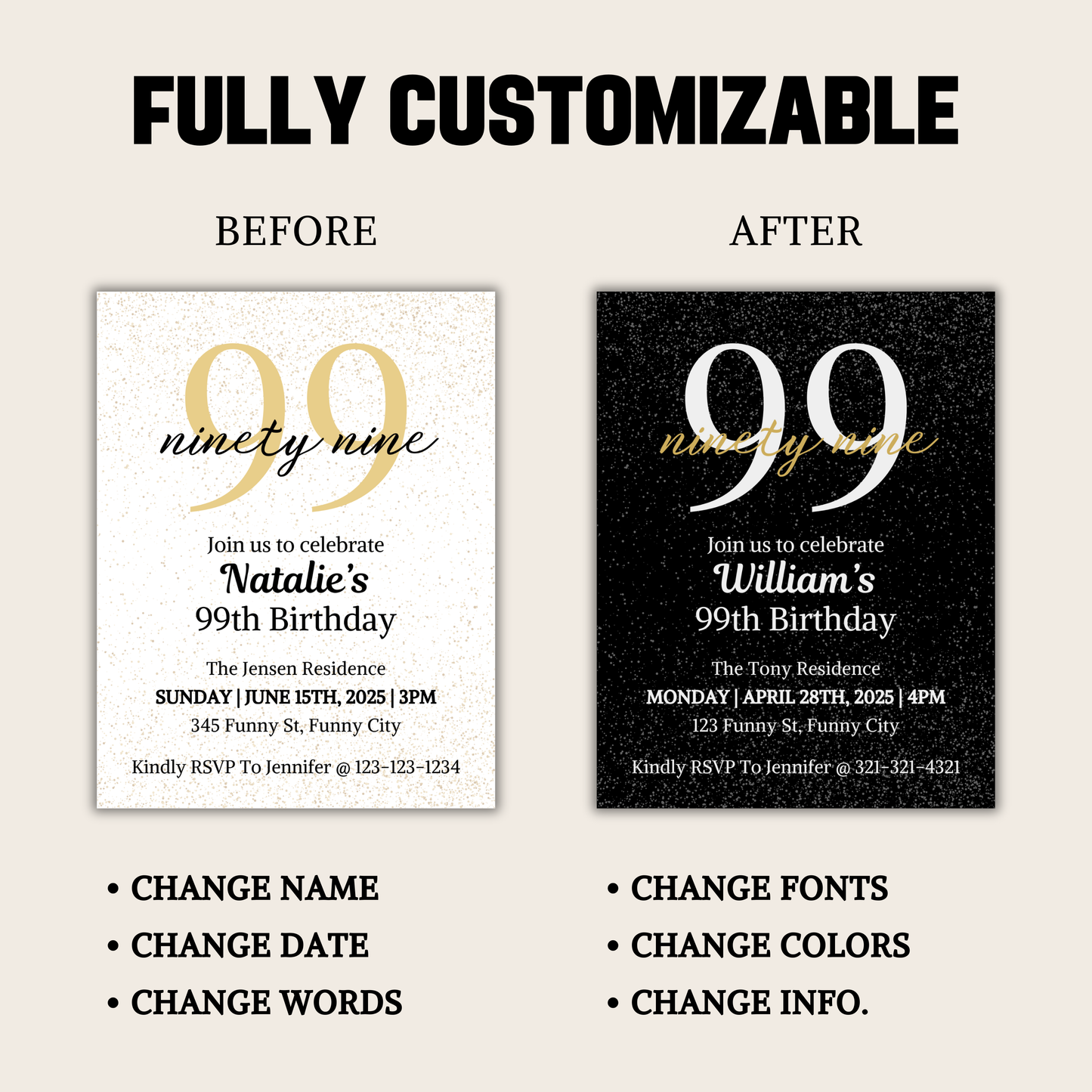 99th Birthday Invitation | Editable 99th Birthday Party Invite