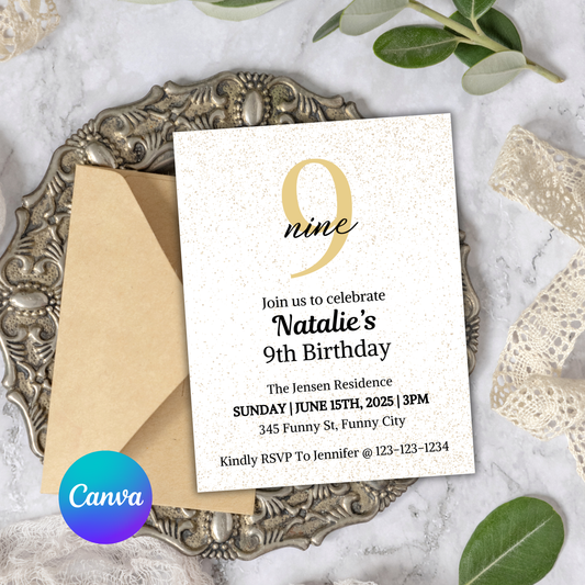 9th Birthday Invitation | Editable 9th Birthday Party Invite