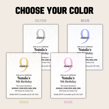 9th Birthday Invitation | Editable 9th Birthday Party Invite