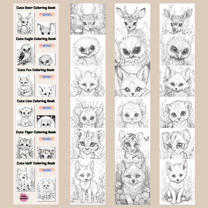 Adorable Baby Animal Coloring Book Bundle 1: Baby Animals 200 Pages Included