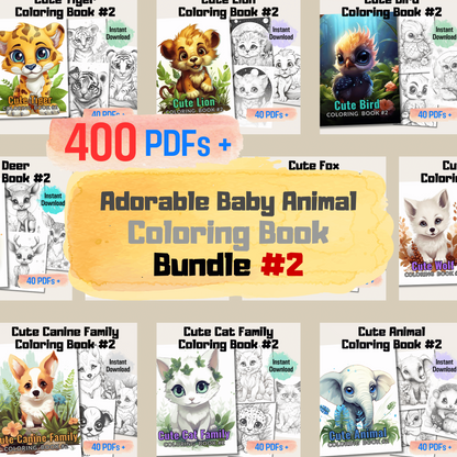 Adorable Baby Animal Coloring Book Bundle 2: Baby Animals