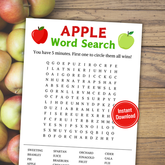 Apple Word Search Game | Minimalist Apple Party Word Find Game