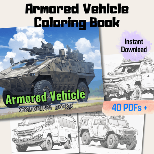 Armored Vehicle Coloring Book, Detailed Trucks and Military Vehicles