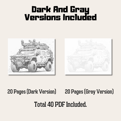 Armored Vehicle Coloring Book, Detailed Trucks and Military Vehicles