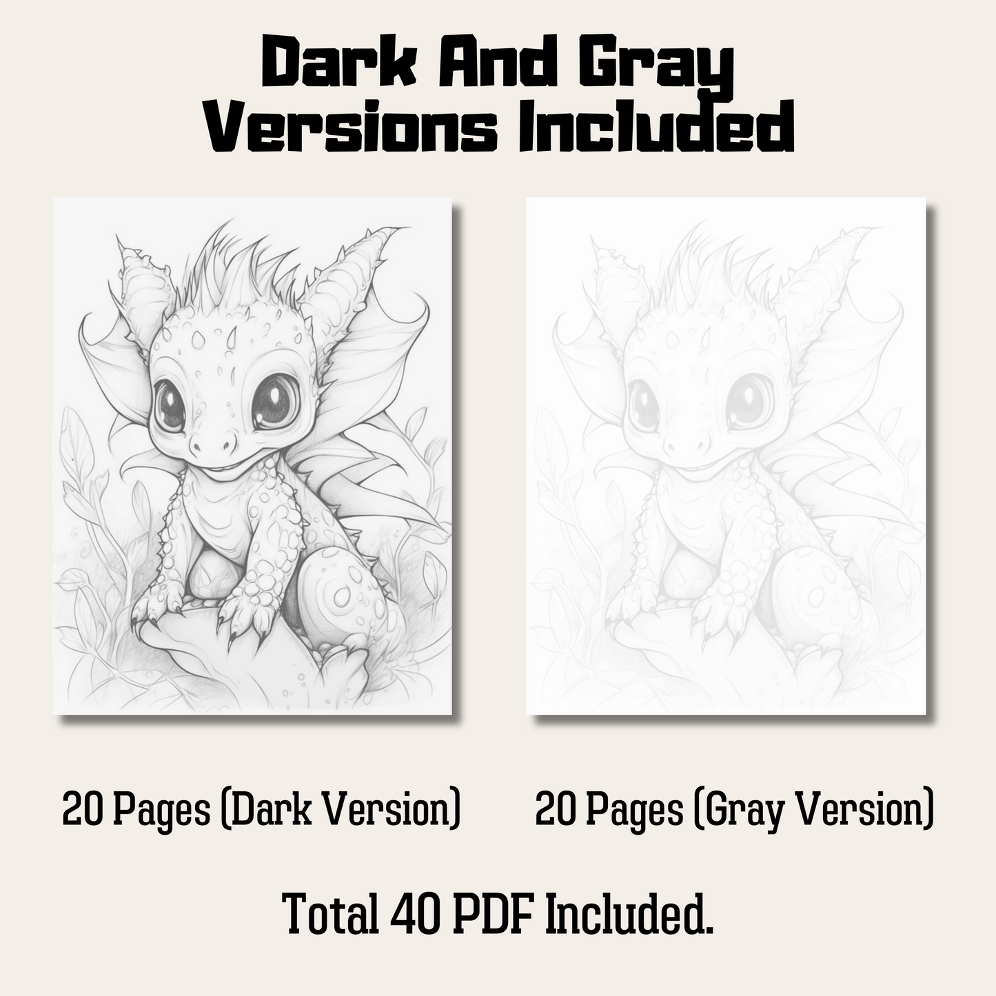 Baby Dragon Coloring Book 2: Baby Dragon Dark And Gray Versions Demo