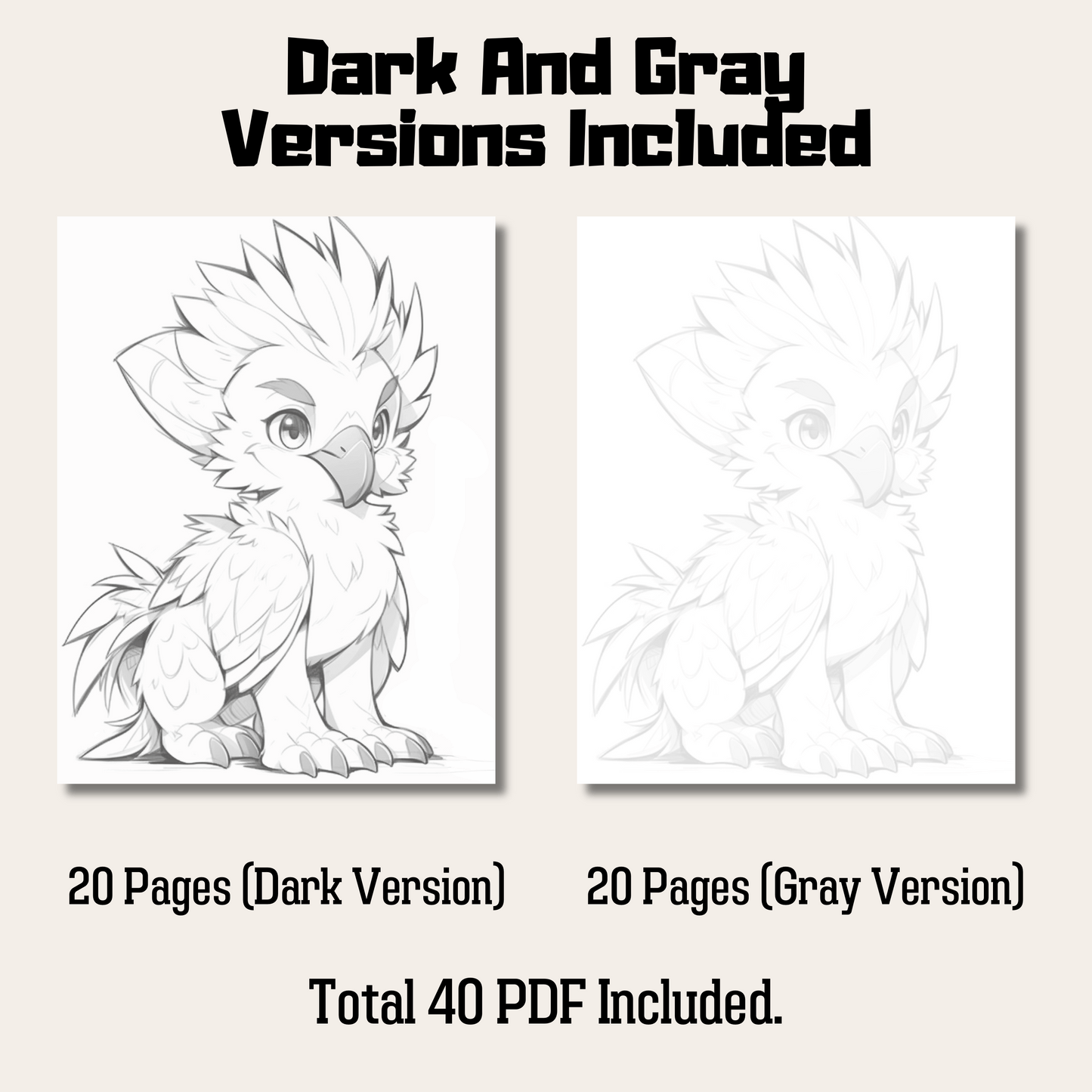 Baby Griffin Coloring Book 1: Cute Baby Griffin Dark And Gray Versions Demo