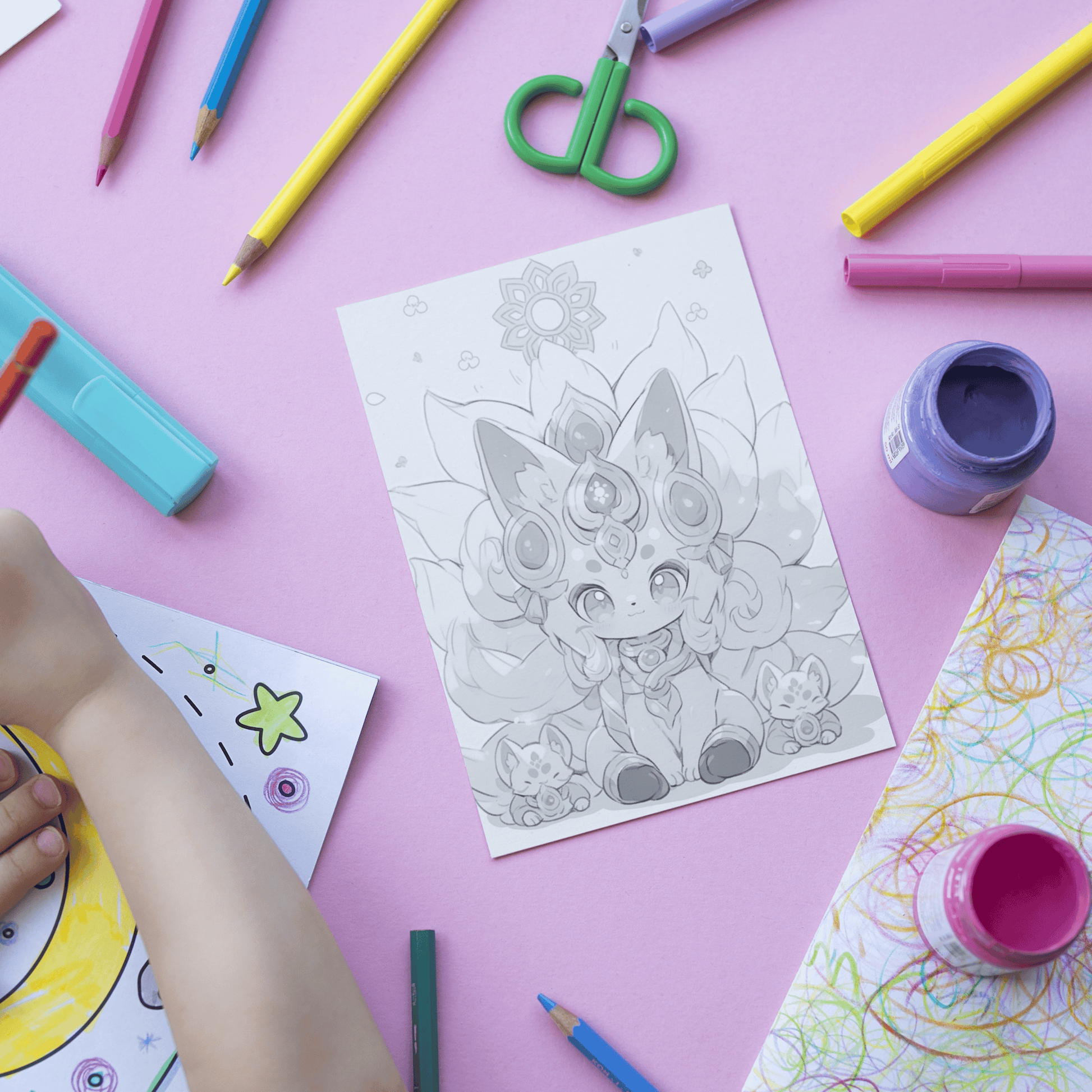 Baby Nine-tailed Fox Coloring Book 1: Cute Baby Nine-tailed Fox Print Out Demo