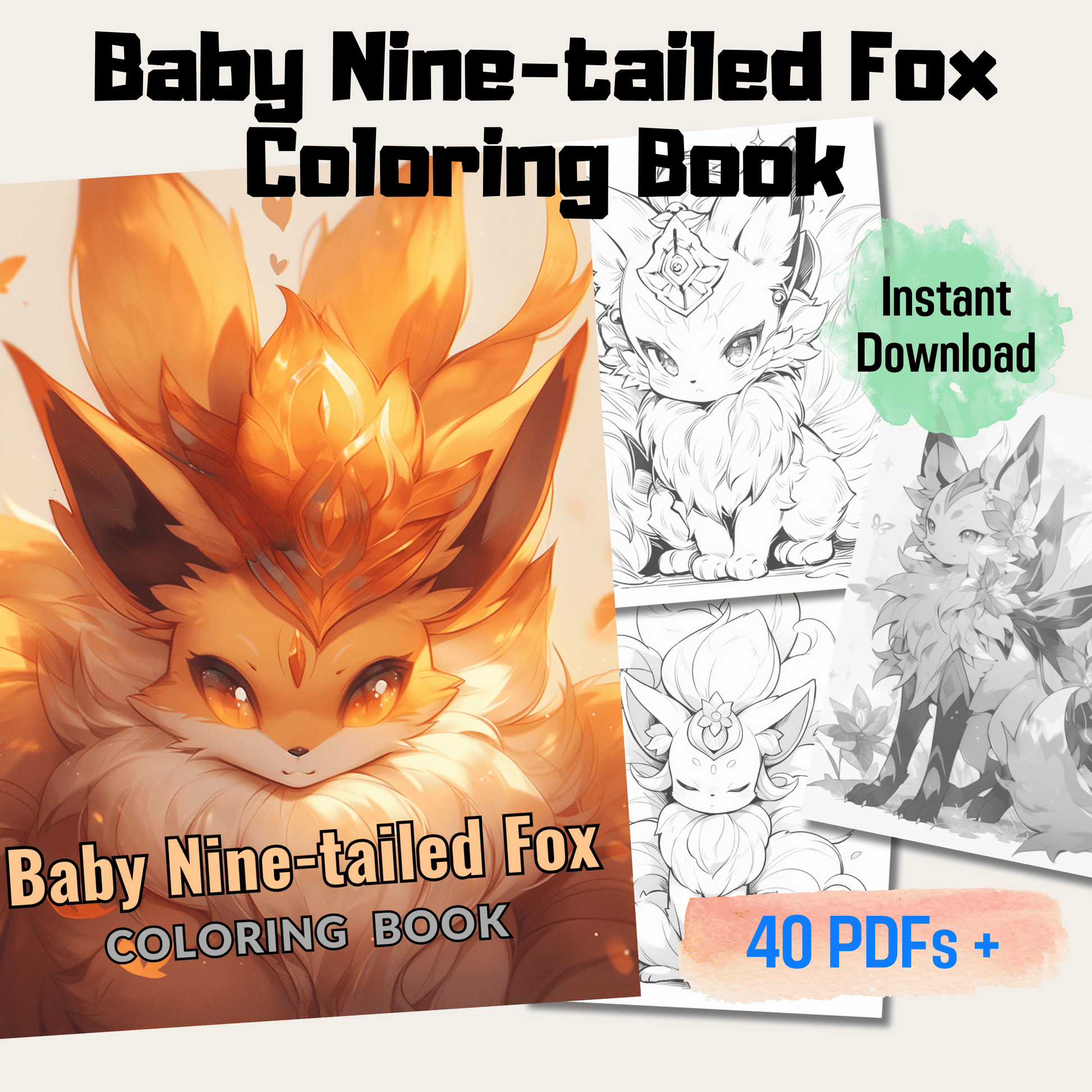 Baby Nine-tailed Fox Coloring Book 1: Cute Baby Nine-tailed Foxes