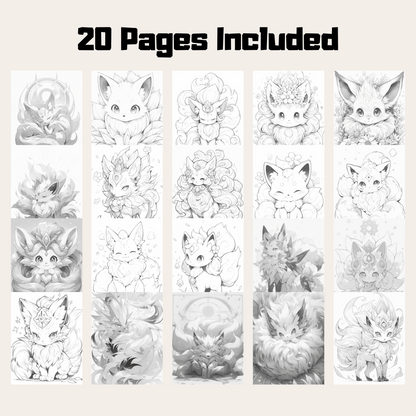 Baby Nine-tailed Fox Coloring Book 1: Cute Baby Nine-tailed Foxes 20 Pages Included
