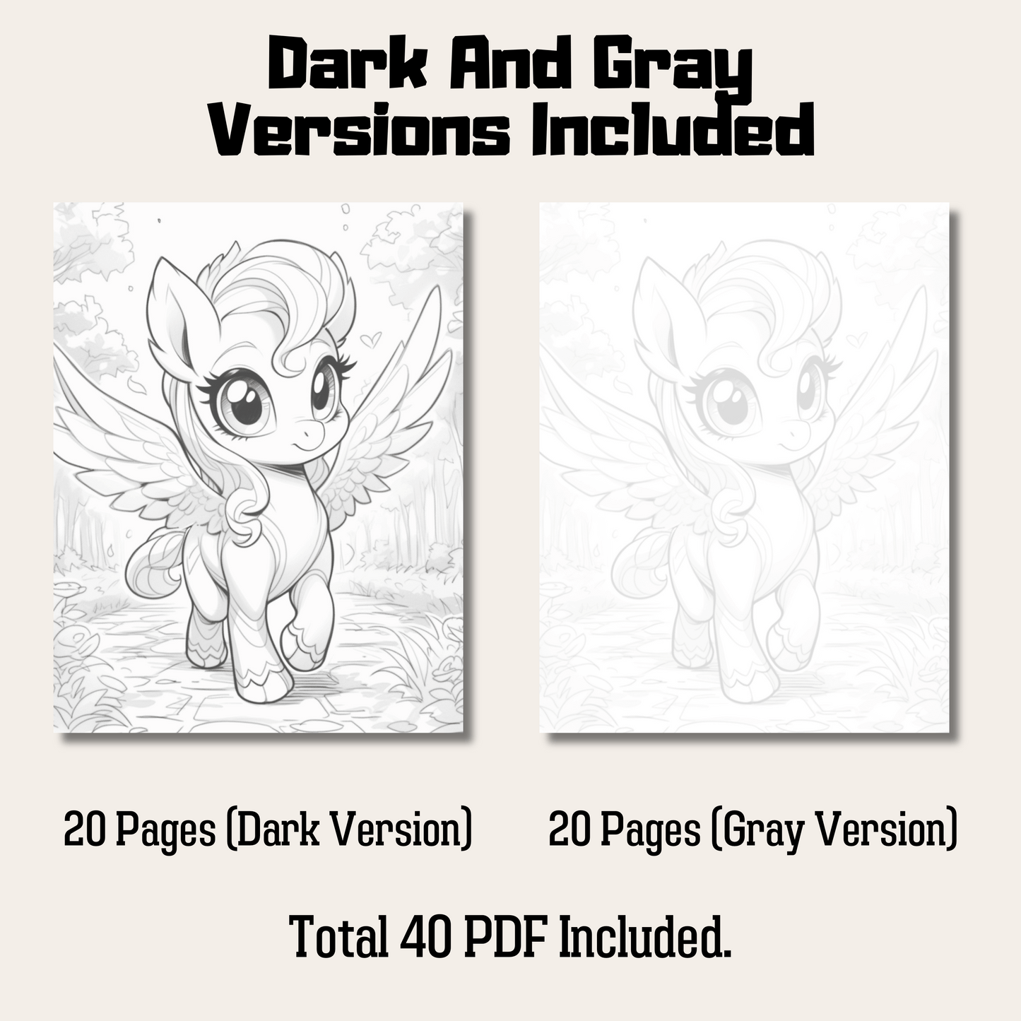 Baby Pegasus Coloring Book 1: Cute Baby Pegasus Dark And Gray Versions Demo