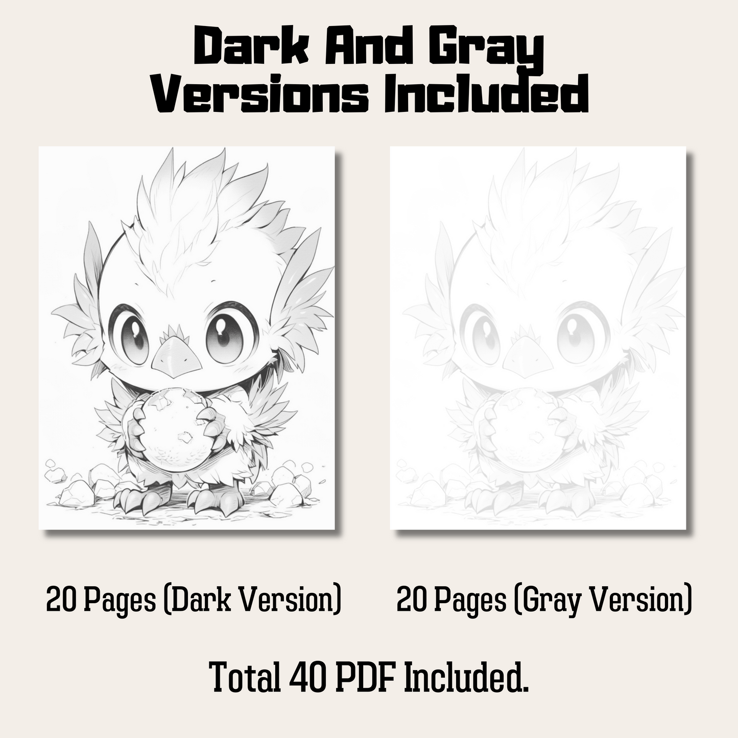 Baby Phoenix Coloring Book 1: Cute Baby Phoenix Dark And Gray Versions Demo