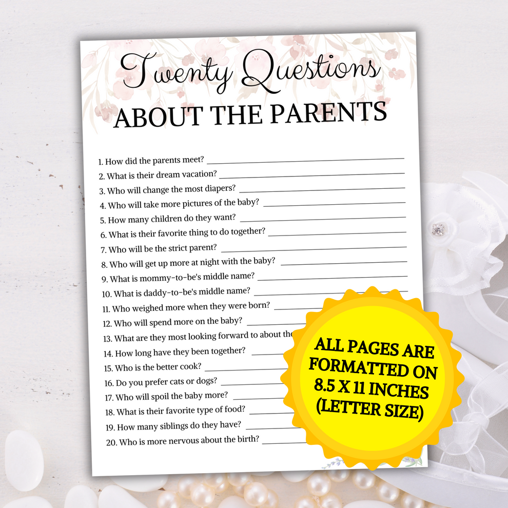 Baby Shower 20 Questions About The Parents | Do You Know the Parents ...