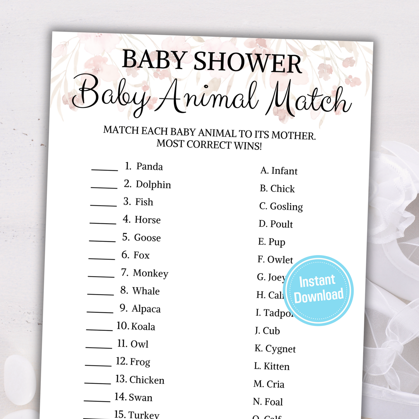 Baby Shower Baby Animal Matching Game | Minimalist Match the Baby Animals Game