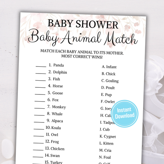 Baby Shower Baby Animal Matching Game | Minimalist Match the Baby Animals Game