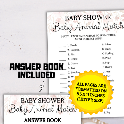 Baby Shower Baby Animal Matching Game | Minimalist Match the Baby Animals Game