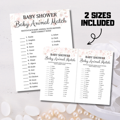Baby Shower Baby Animal Matching Game | Minimalist Match the Baby Animals Game