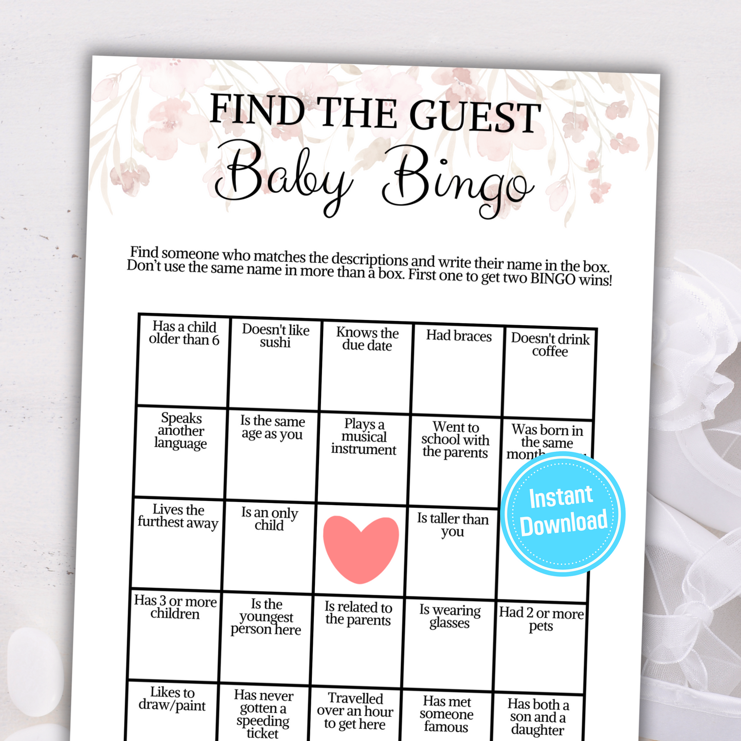 Baby Shower Baby Bingo Game | Find the Guest