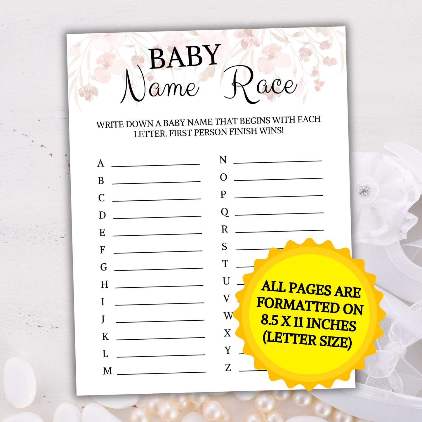 Baby Shower Baby Name Race Game | Baby Name A to Z Game