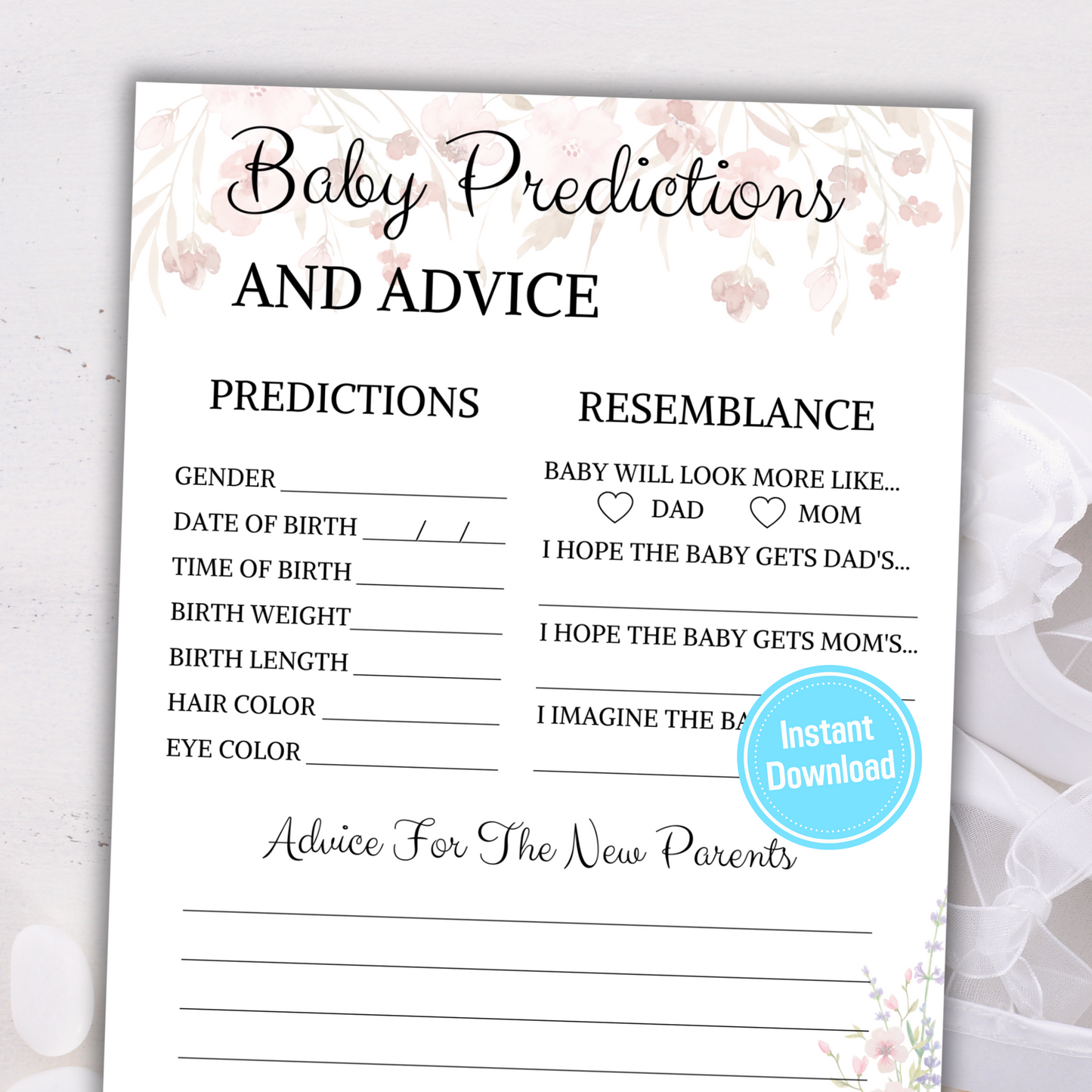 Baby Shower Baby Predictions And Advice Card | Advice And Wishes For Parents To Be