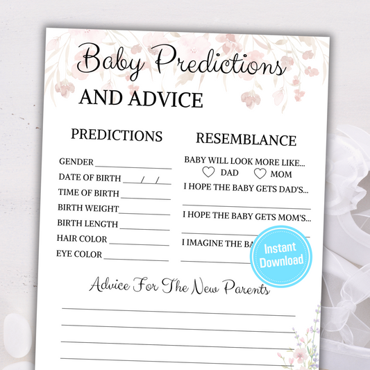 Baby Shower Baby Predictions And Advice Card | Advice And Wishes For Parents To Be