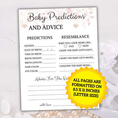 Baby Shower Baby Predictions And Advice Card | Advice And Wishes For Parents To Be