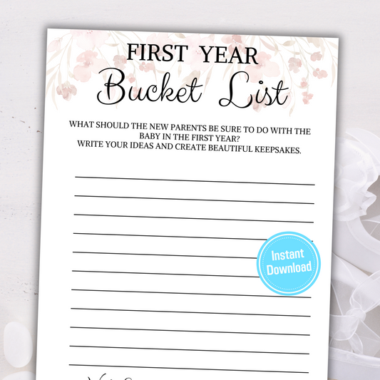 Baby Shower First Year Bucket List Game | Bucket List for the First Year