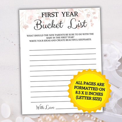 Baby Shower First Year Bucket List Game | Bucket List for the First Year