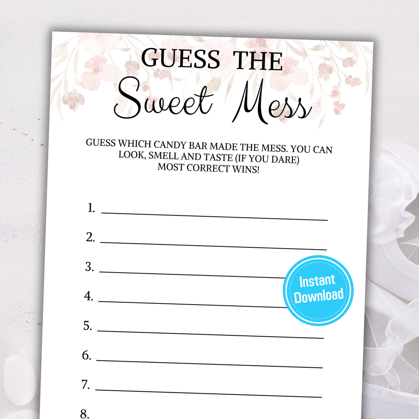 Baby Shower Guess The Sweet Mess Game | Guess Candy Bar Game Printable