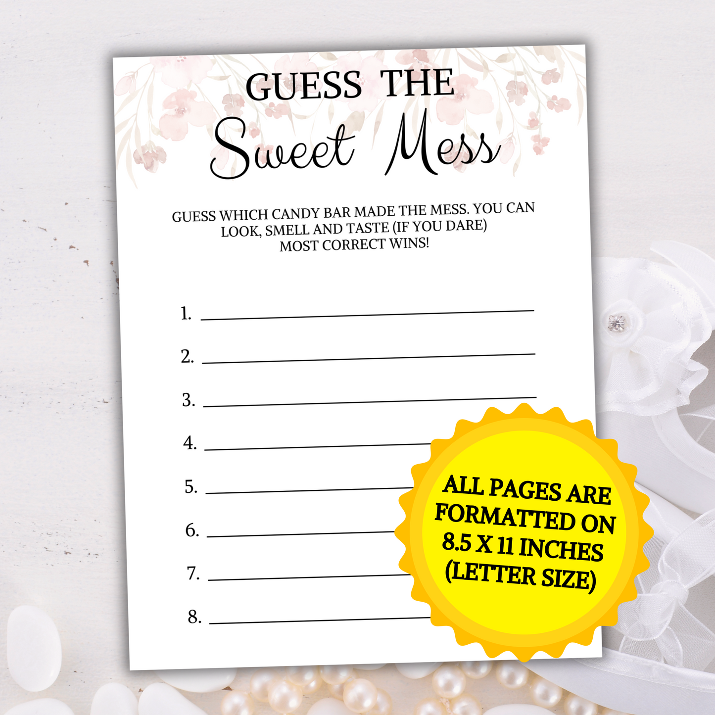 Baby Shower Guess The Sweet Mess Game | Guess Candy Bar Game Printable