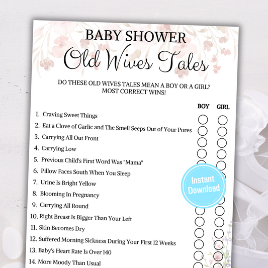 Baby Shower Old Wives Tales Game | Boy or Girl Baby Shower Activity