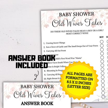 Baby Shower Old Wives Tales Game | Boy or Girl Baby Shower Activity