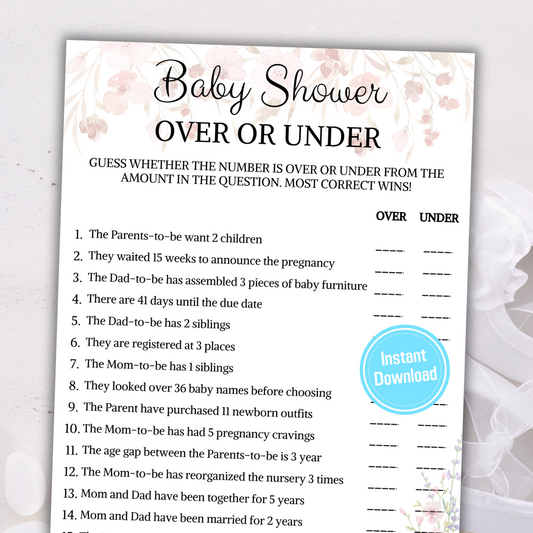 Baby Shower Over Or Under Game | Over or Under Trivia Game