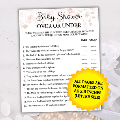 Baby Shower Over Or Under Game | Over or Under Trivia Game