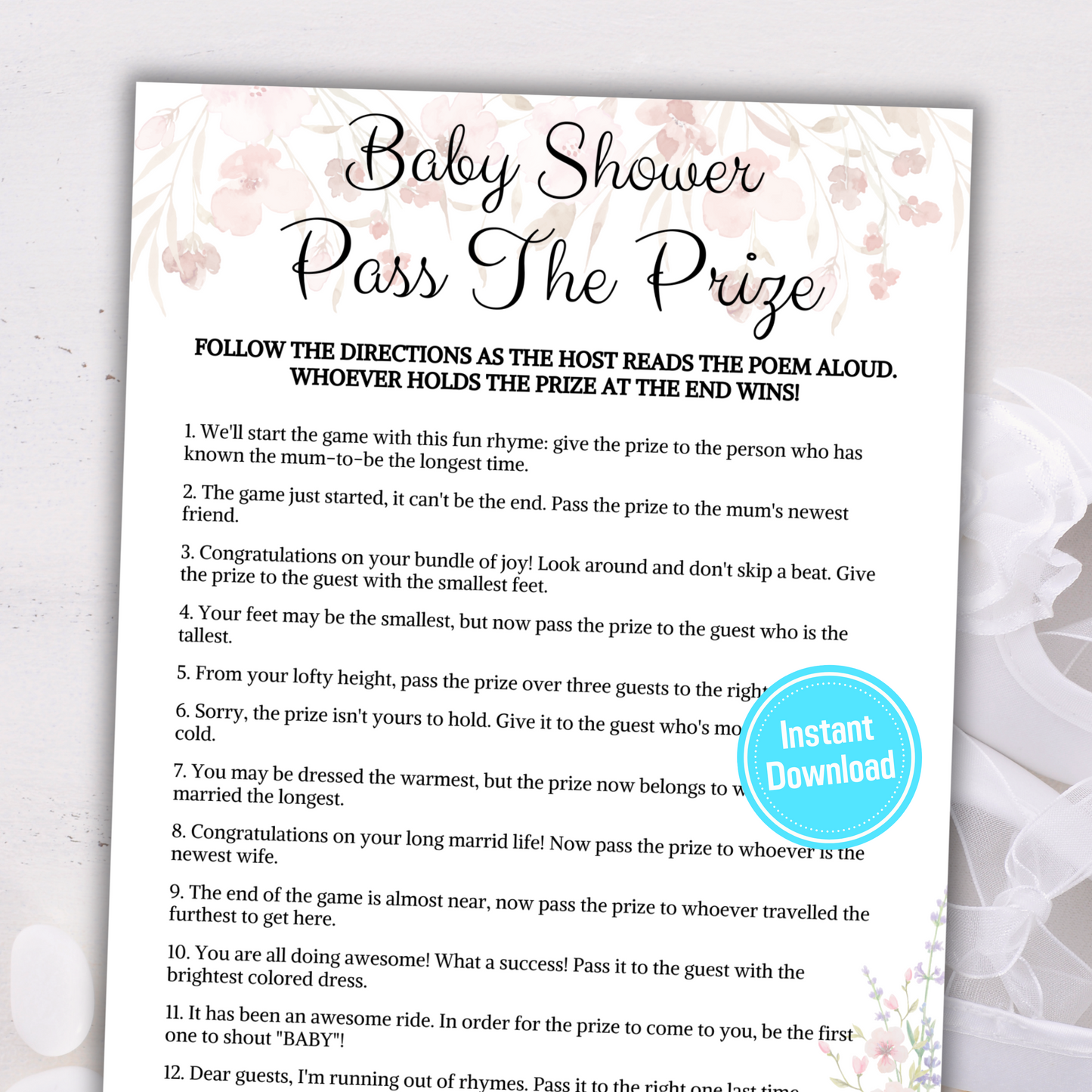 Baby Shower Pass The Prize Rhyme Game | Pass The Gift DIY Printable