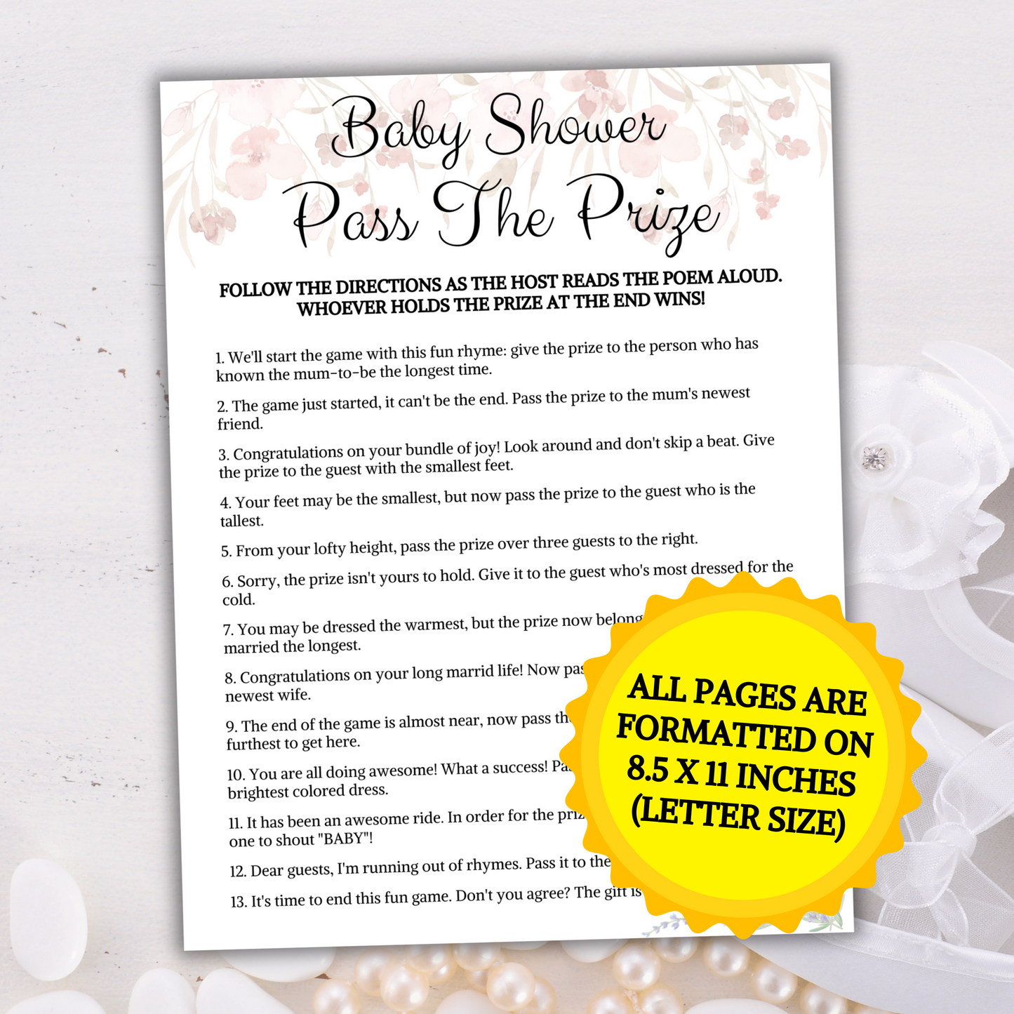 Baby Shower Pass The Prize Rhyme Game | Pass The Gift DIY Printable