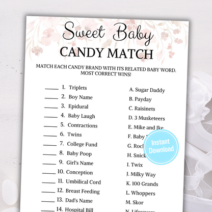 Baby Shower Sweet Baby Candy Match Game | Baby Shower Candy Game