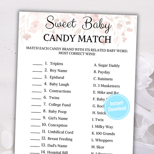 Baby Shower Sweet Baby Candy Match Game | Baby Shower Candy Game