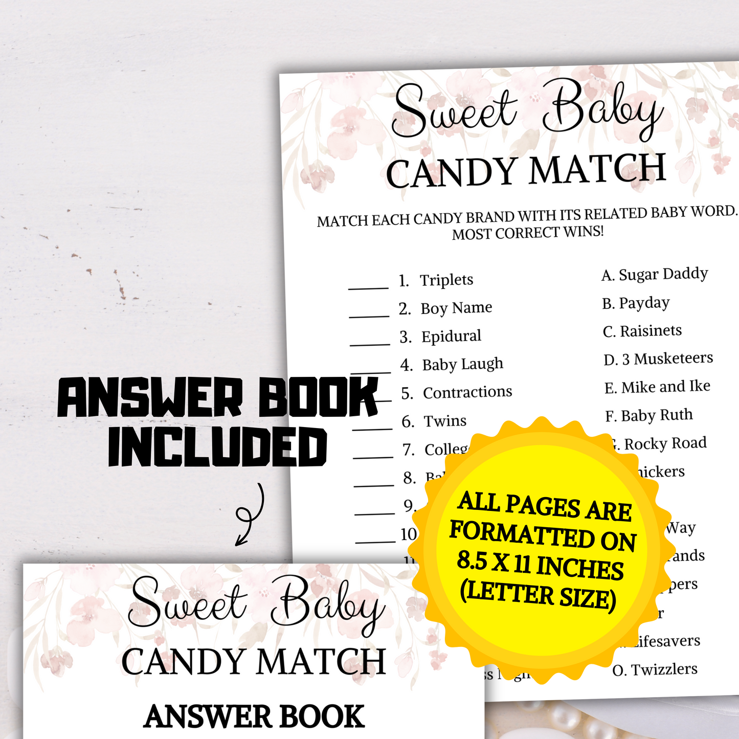 Baby Shower Sweet Baby Candy Match Game | Baby Shower Candy Game